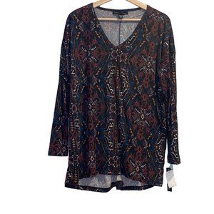 COPY - French Laundry Brown Blouse Size Large Womens V Neck Printed Pattern Blu…